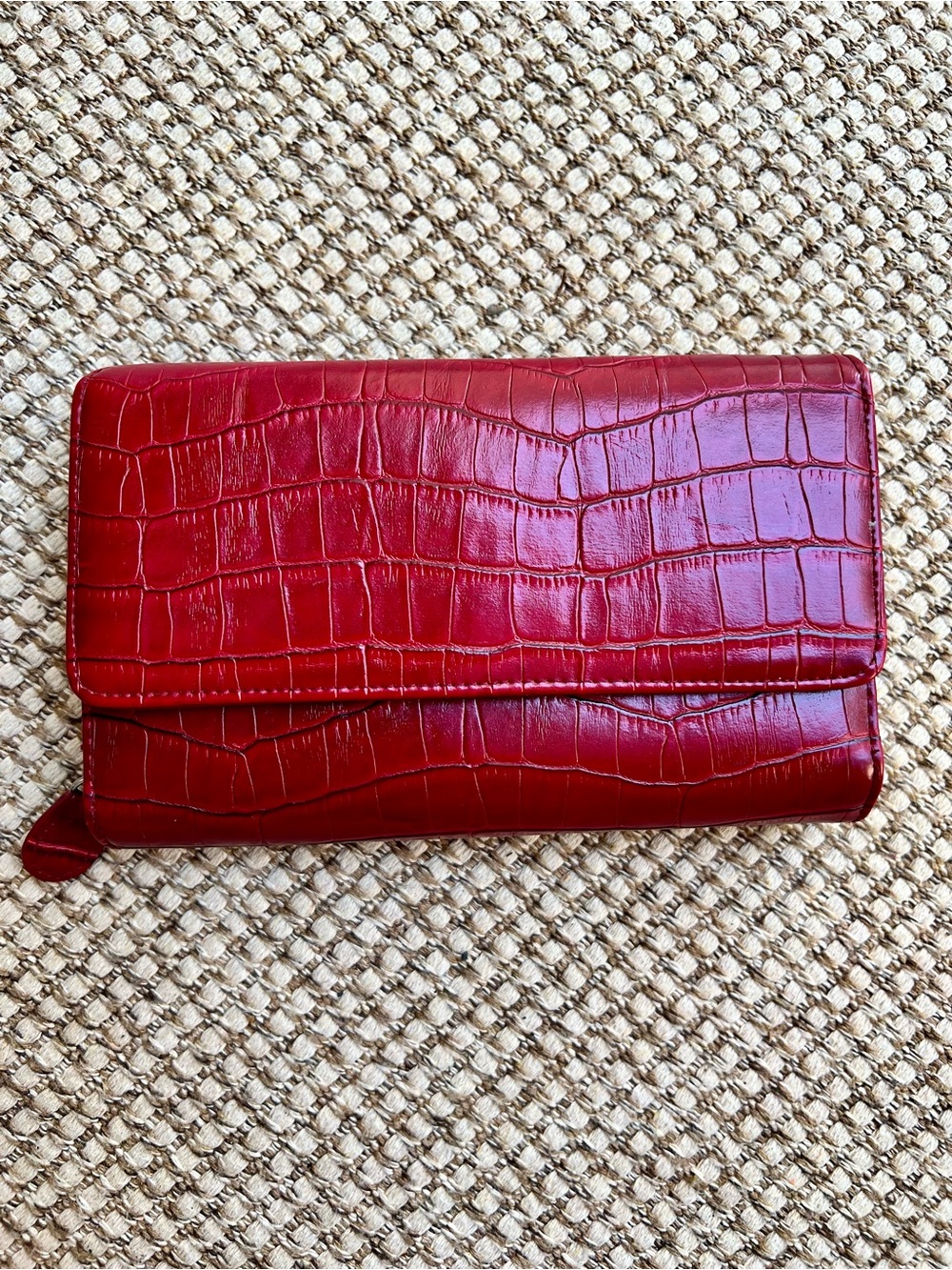 🐊Red Croc Embossed Accordion Wallet Organizer Clutch Checkbook Holder